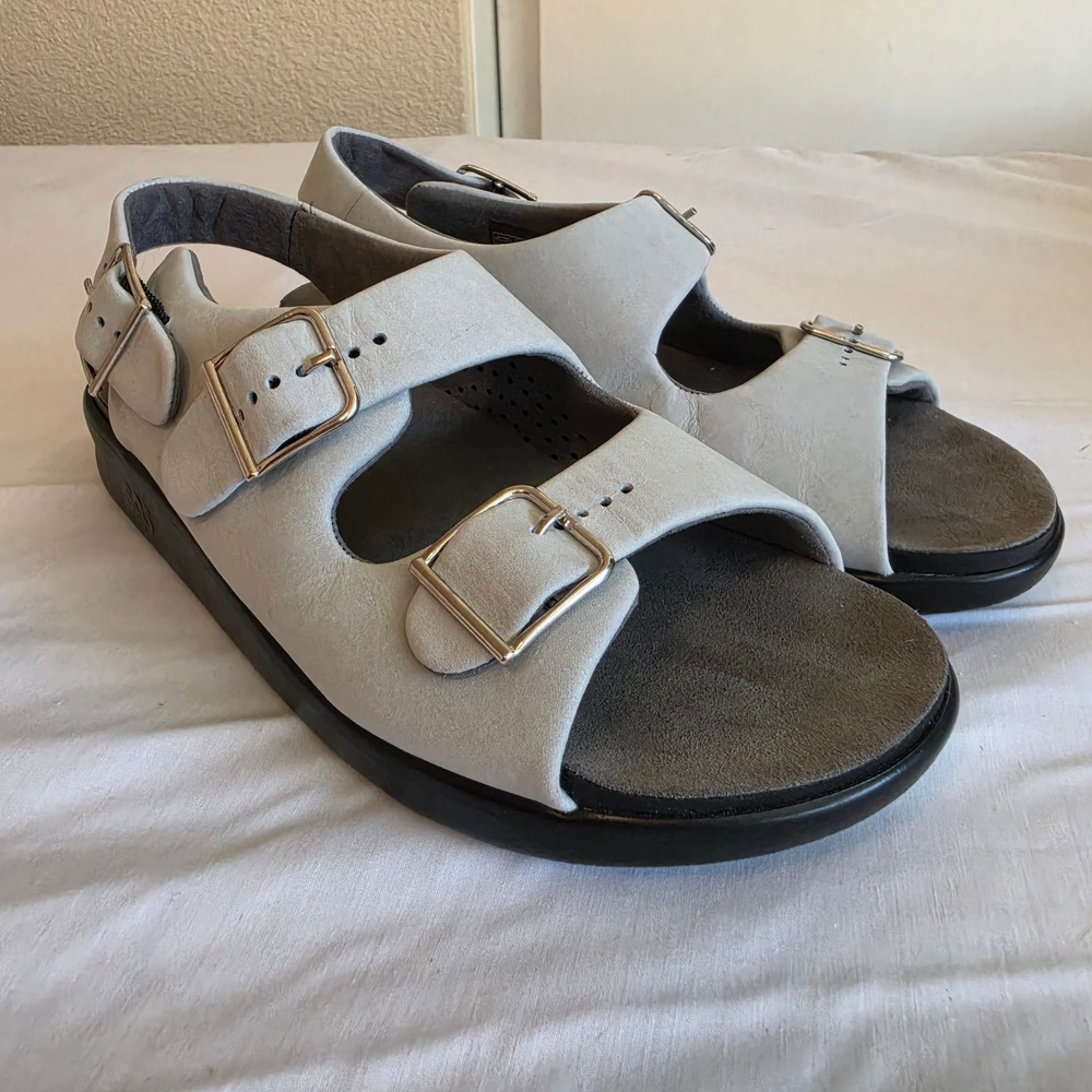 SAS Nudu Light Gray Nubuck Leather Adjustable Comfort Slingback Sandals 8.5 M